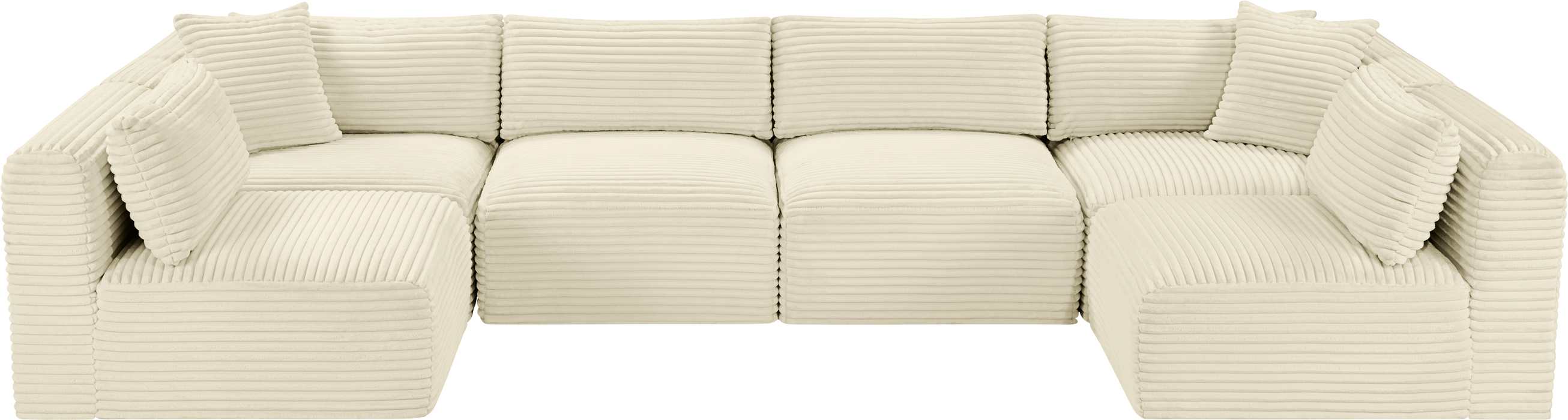 Meridian Furniture - Shaggy 140" Cream Corduroy Performance Fabric Upholstered 6 pc. Sectional - 641Cream-Sec6B - GreatFurnitureDeal