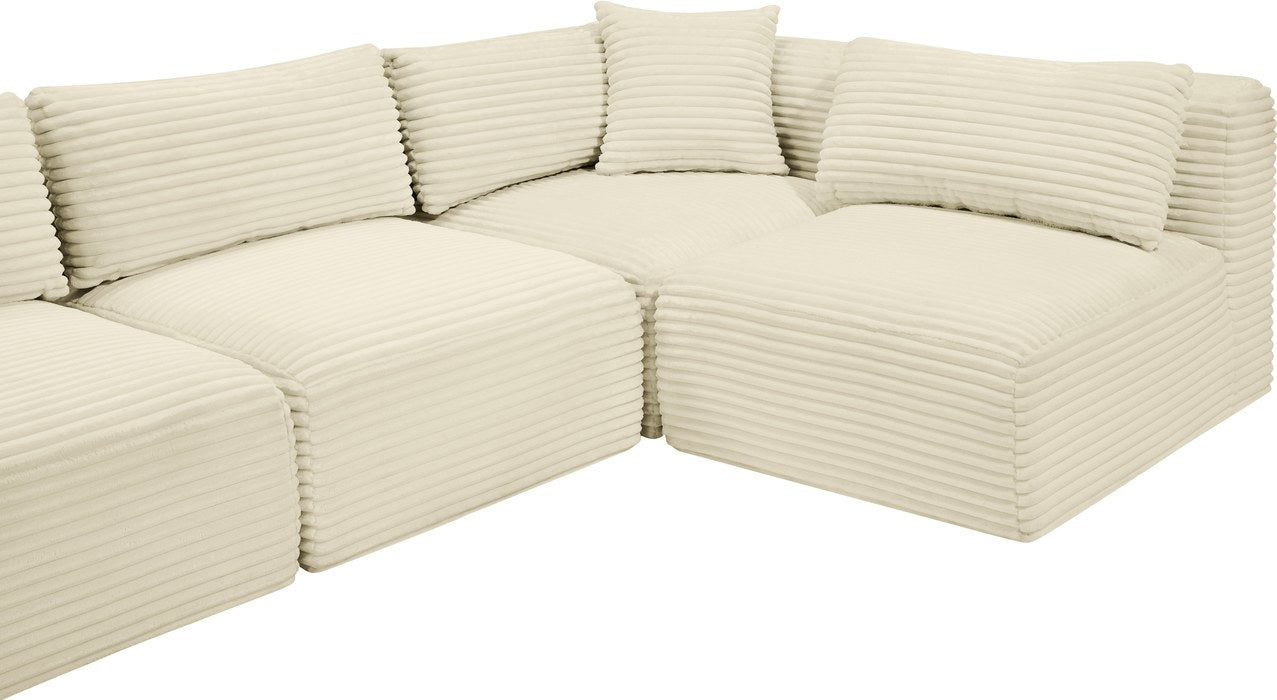 Meridian Furniture - Shaggy 140" Cream Corduroy Performance Fabric Upholstered 6 pc. Sectional - 641Cream-Sec6B - GreatFurnitureDeal
