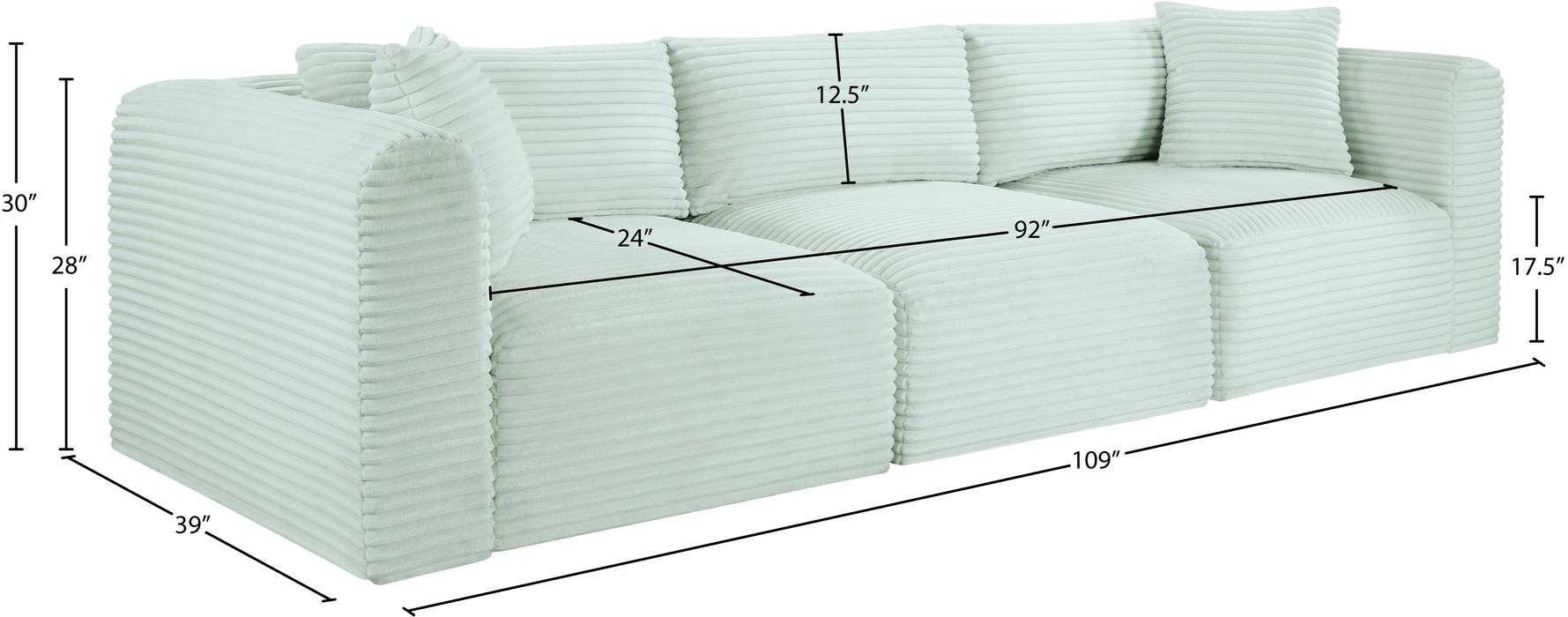 Meridian Furniture - Shaggy 109" Mint Corduroy Performance Fabric Upholstered 3 pc. Sofa - 641Mint-S109 - GreatFurnitureDeal