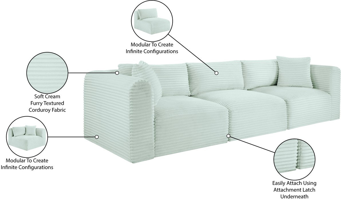 Meridian Furniture - Shaggy 109" Mint Corduroy Performance Fabric Upholstered 3 pc. Sofa - 641Mint-S109 - GreatFurnitureDeal