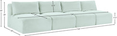 Meridian Furniture - Shaggy 124" Mint Corduroy Performance Fabric Upholstered 4 pc. Armless Sofa - 641Mint-S124 - GreatFurnitureDeal