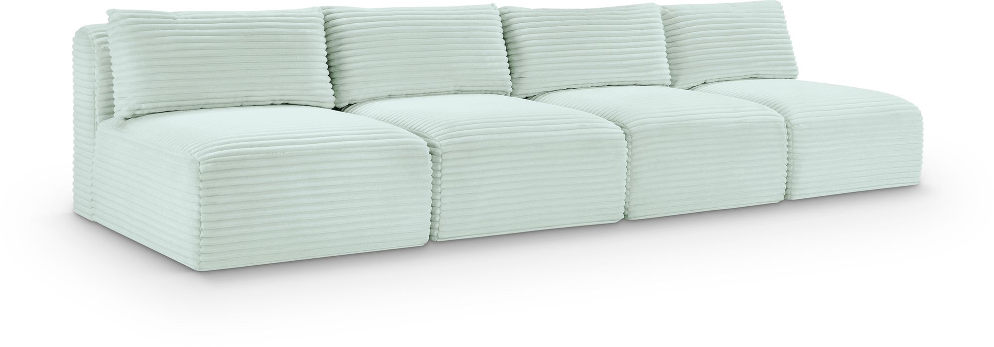 Meridian Furniture - Shaggy 124" Mint Corduroy Performance Fabric Upholstered 4 pc. Armless Sofa - 641Mint-S124 - GreatFurnitureDeal