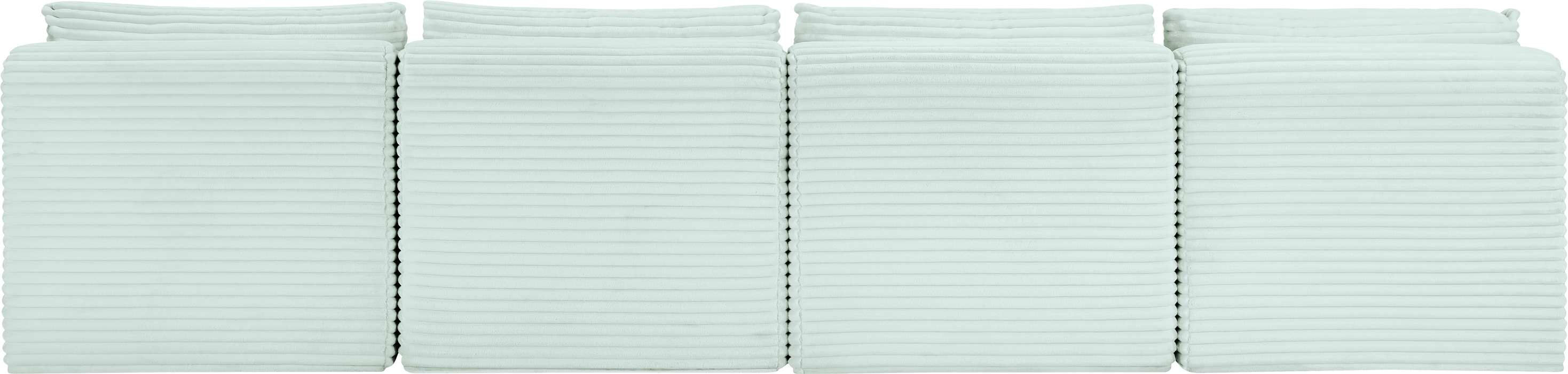 Meridian Furniture - Shaggy 124" Mint Corduroy Performance Fabric Upholstered 4 pc. Armless Sofa - 641Mint-S124 - GreatFurnitureDeal
