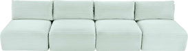 Meridian Furniture - Shaggy 124" Mint Corduroy Performance Fabric Upholstered 4 pc. Armless Sofa - 641Mint-S124 - GreatFurnitureDeal