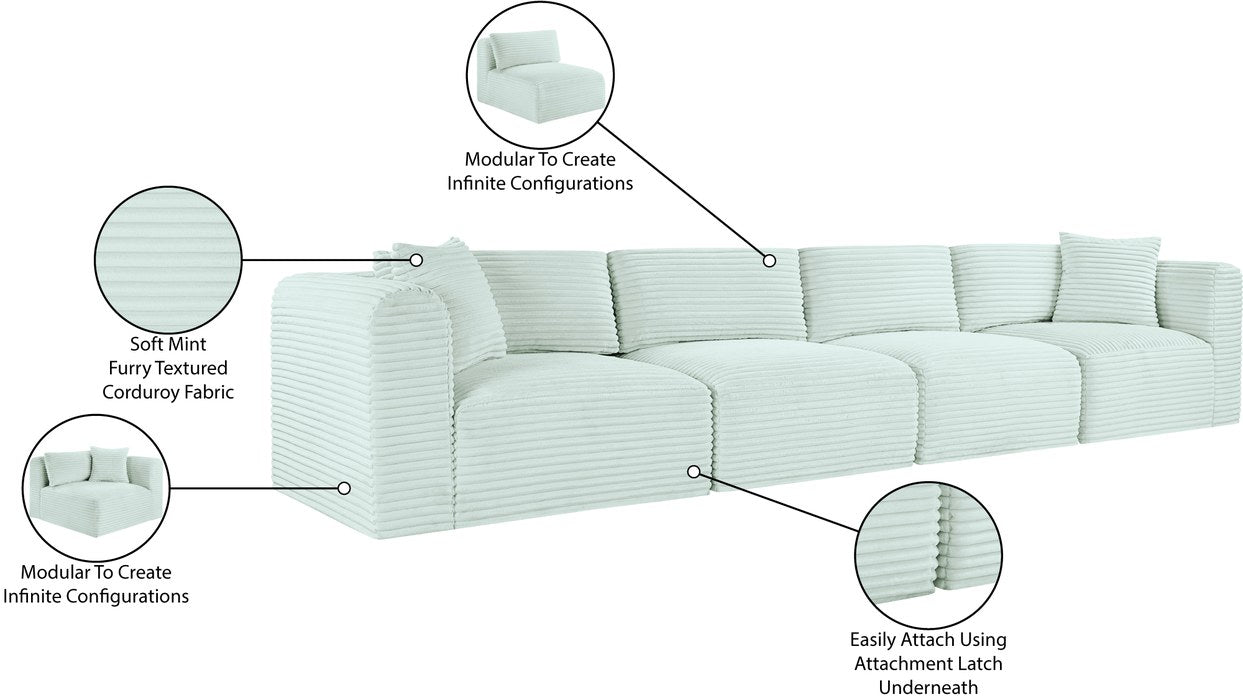 Meridian Furniture - Shaggy 140" Mint Corduroy Performance Fabric Upholstered 4 pc. Sofa - 641Mint-S140 - GreatFurnitureDeal