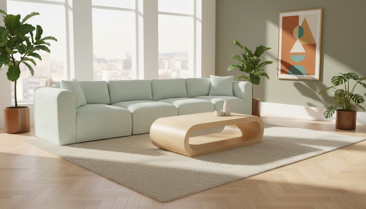 Meridian Furniture - Shaggy 140" Mint Corduroy Performance Fabric Upholstered 4 pc. Sofa - 641Mint-S140 - GreatFurnitureDeal