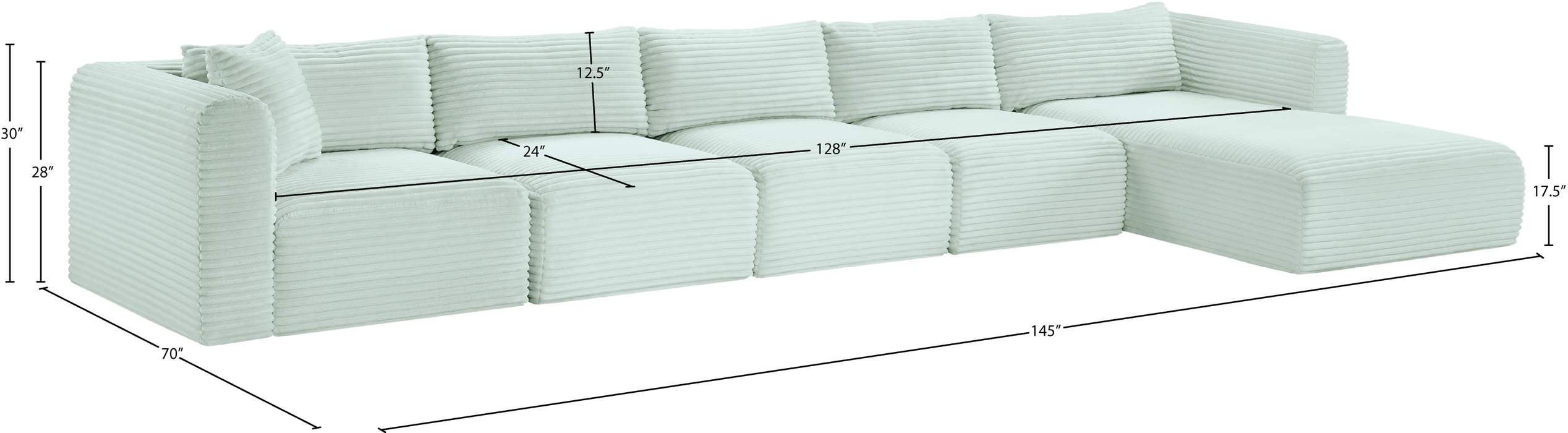Meridian Furniture - Shaggy 176" Mint Corduroy Performance Fabric Upholstered 5 pc. Sectional - 641Mint-Sec5G - GreatFurnitureDeal