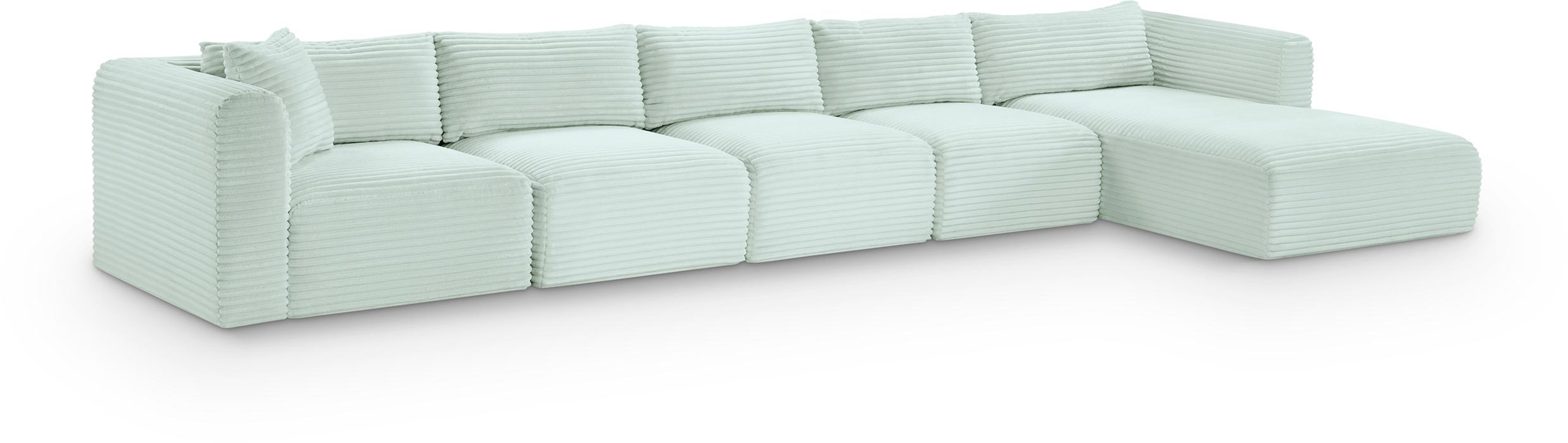 Meridian Furniture - Shaggy 176" Mint Corduroy Performance Fabric Upholstered 5 pc. Sectional - 641Mint-Sec5G - GreatFurnitureDeal