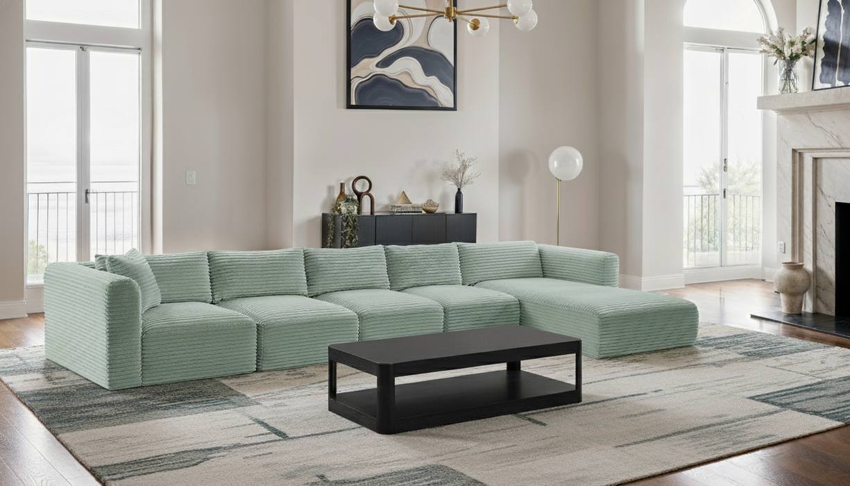 Meridian Furniture - Shaggy 176" Mint Corduroy Performance Fabric Upholstered 5 pc. Sectional - 641Mint-Sec5G - GreatFurnitureDeal