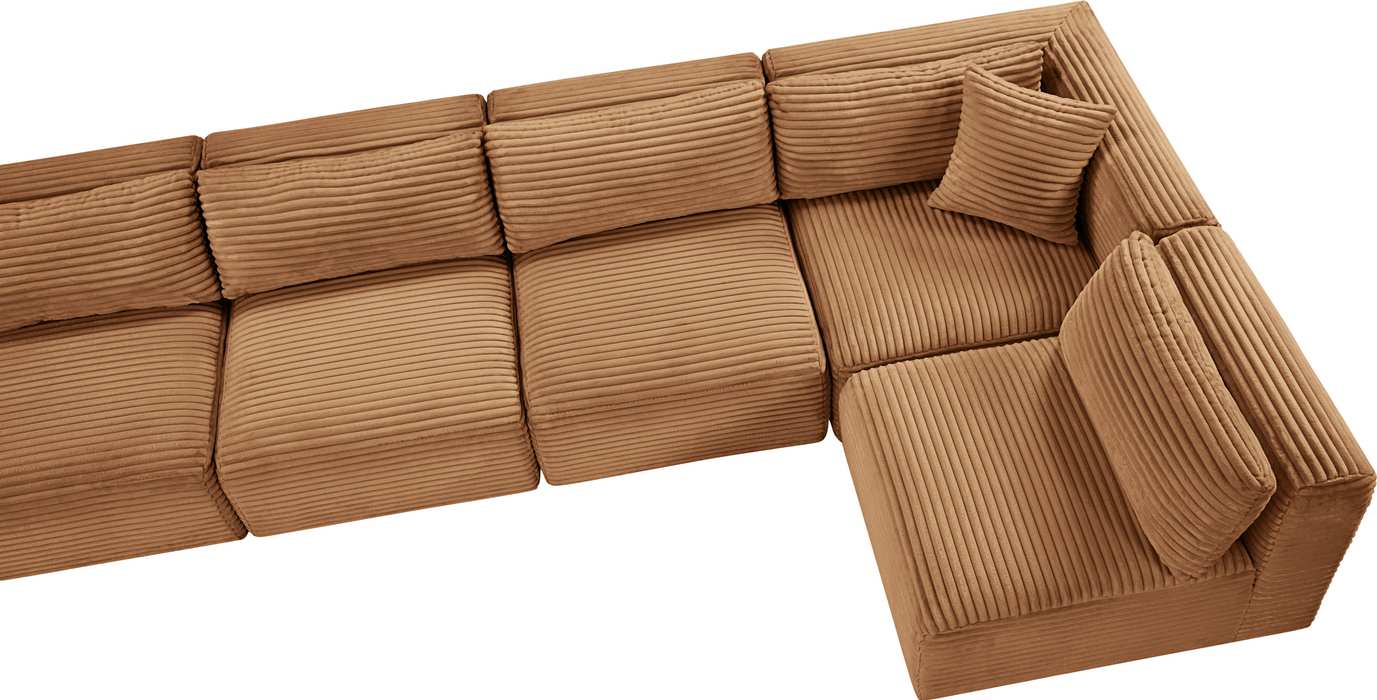 Meridian Furniture - Shaggy 140" Saddle Corduroy Performance Fabric Upholstered 5 pc. Sectional - 641Saddle-Sec5B - GreatFurnitureDeal