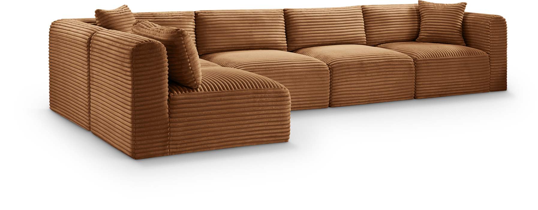 Meridian Furniture - Shaggy 140" Saddle Corduroy Performance Fabric Upholstered 5 pc. Sectional - 641Saddle-Sec5B - GreatFurnitureDeal