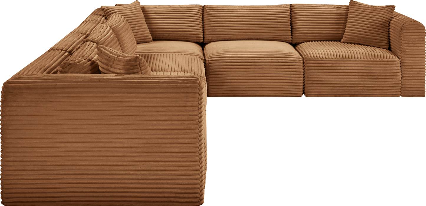 Meridian Furniture - Shaggy 140" Saddle Corduroy Performance Fabric Upholstered 6 pc. Sectional - 641Saddle-Sec6A - GreatFurnitureDeal