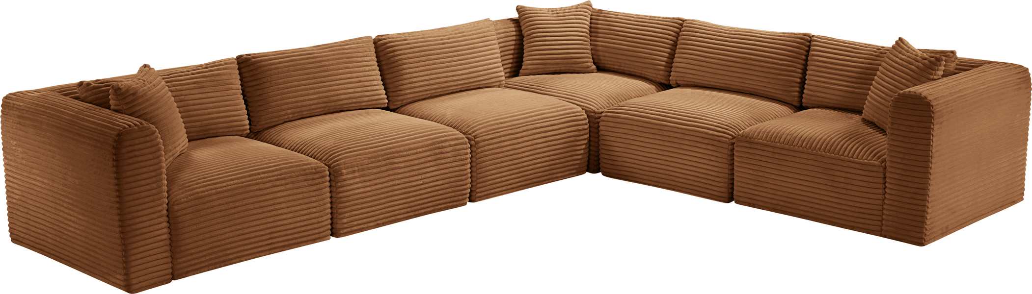 Meridian Furniture - Shaggy 140" Saddle Corduroy Performance Fabric Upholstered 6 pc. Sectional - 641Saddle-Sec6A - GreatFurnitureDeal