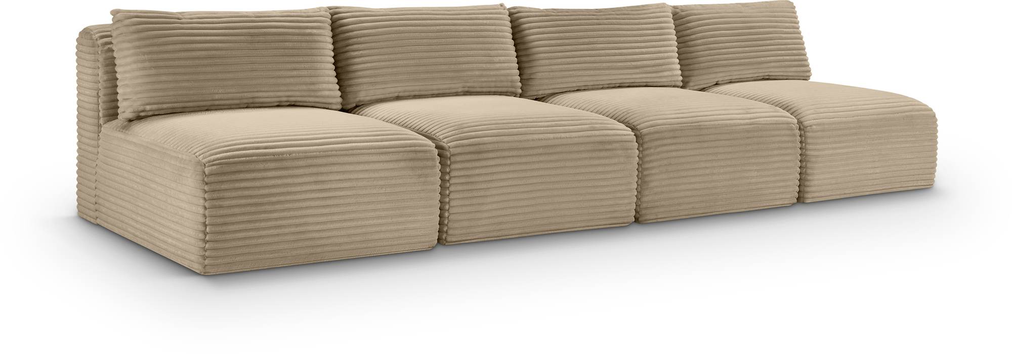 Meridian Furniture - Shaggy 124" Taupe Corduroy Performance Fabric Upholstered 4 pc. Armless Sofa - 641Taupe-S124 - GreatFurnitureDeal