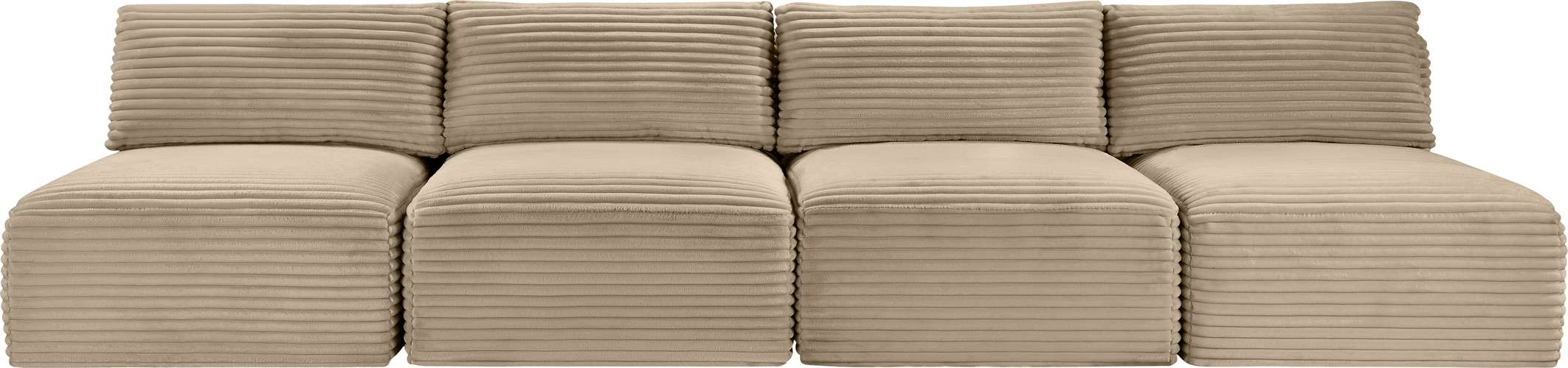 Meridian Furniture - Shaggy 124" Taupe Corduroy Performance Fabric Upholstered 4 pc. Armless Sofa - 641Taupe-S124 - GreatFurnitureDeal