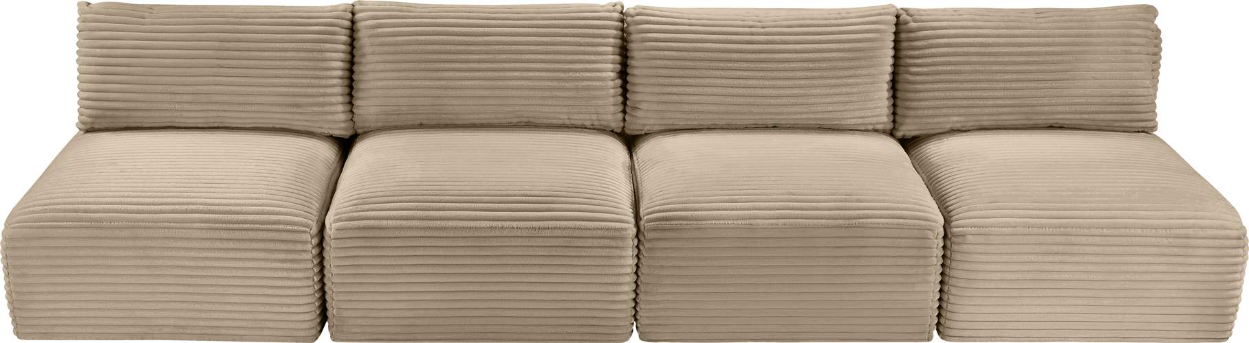 Meridian Furniture - Shaggy 124" Taupe Corduroy Performance Fabric Upholstered 4 pc. Armless Sofa - 641Taupe-S124 - GreatFurnitureDeal