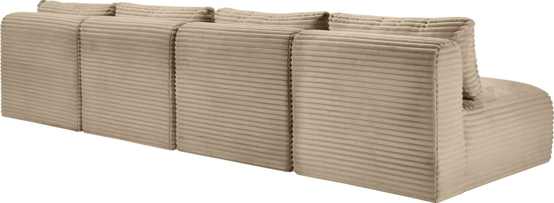 Meridian Furniture - Shaggy 124" Taupe Corduroy Performance Fabric Upholstered 4 pc. Armless Sofa - 641Taupe-S124 - GreatFurnitureDeal