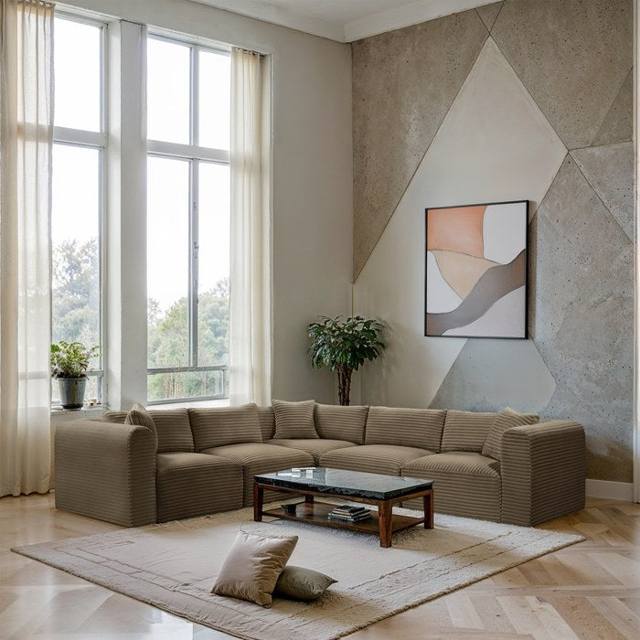 Meridian Furniture - Shaggy 109" Taupe Corduroy Performance Fabric Upholstered 5 pc. Sectional - 641Taupe-Sec5C - GreatFurnitureDeal