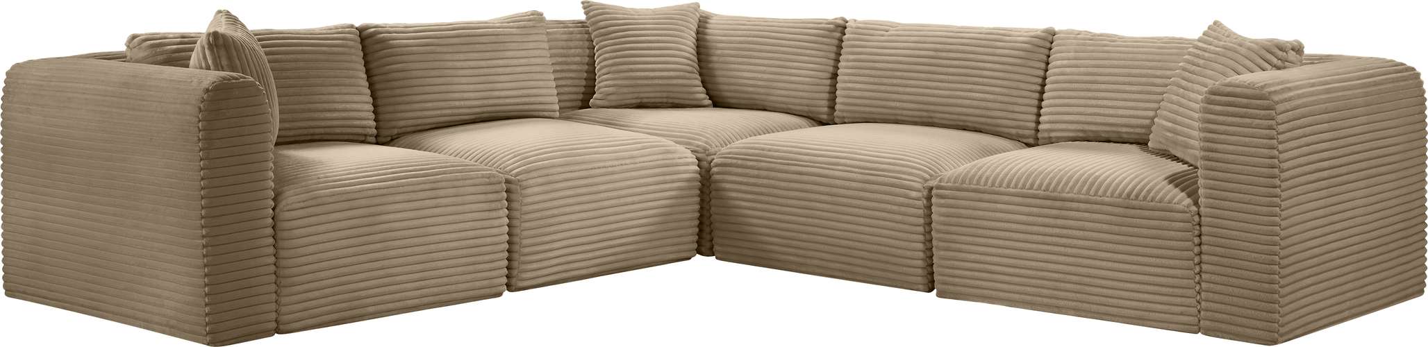 Meridian Furniture - Shaggy 109" Taupe Corduroy Performance Fabric Upholstered 5 pc. Sectional - 641Taupe-Sec5C - GreatFurnitureDeal