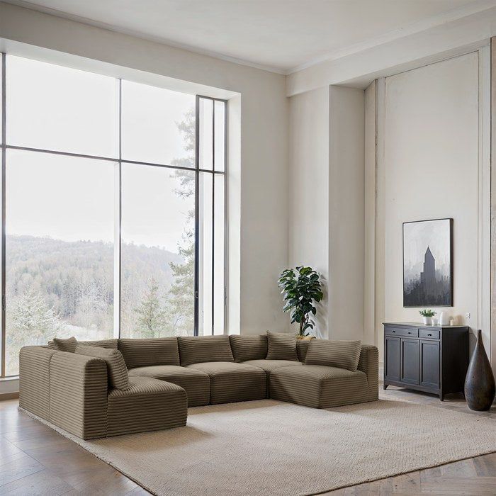 Meridian Furniture - Shaggy 140" Taupe Corduroy Performance Fabric Upholstered 6 pc. Sectional - 641Taupe-Sec6B - GreatFurnitureDeal