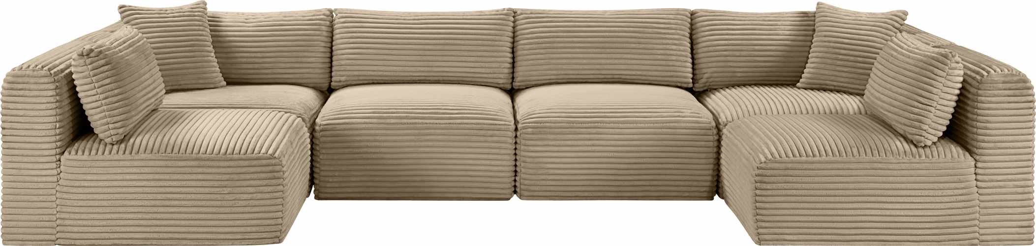 Meridian Furniture - Shaggy 140" Taupe Corduroy Performance Fabric Upholstered 6 pc. Sectional - 641Taupe-Sec6B - GreatFurnitureDeal