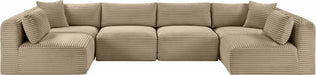 Meridian Furniture - Shaggy 140" Taupe Corduroy Performance Fabric Upholstered 6 pc. Sectional - 641Taupe-Sec6B - GreatFurnitureDeal