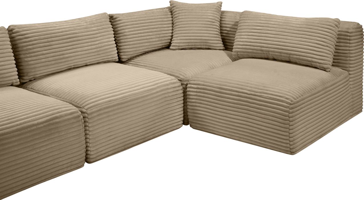 Meridian Furniture - Shaggy 140" Taupe Corduroy Performance Fabric Upholstered 6 pc. Sectional - 641Taupe-Sec6B - GreatFurnitureDeal