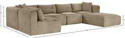 Meridian Furniture - Shaggy 140" Taupe Corduroy Performance Fabric Upholstered 6 pc. Sectional - 641Taupe-Sec6D - GreatFurnitureDeal