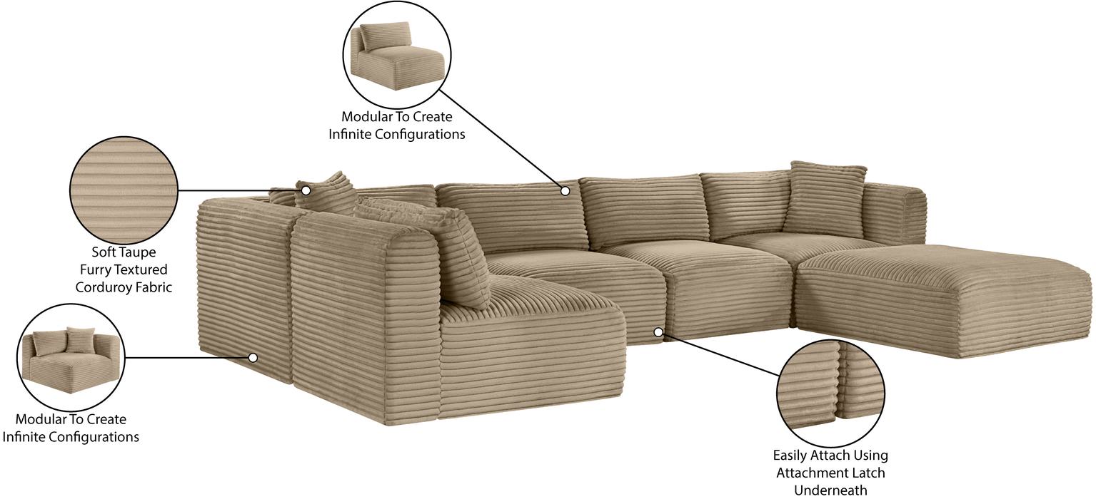 Meridian Furniture - Shaggy 140" Taupe Corduroy Performance Fabric Upholstered 6 pc. Sectional - 641Taupe-Sec6D - GreatFurnitureDeal