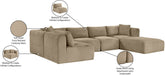 Meridian Furniture - Shaggy 140" Taupe Corduroy Performance Fabric Upholstered 6 pc. Sectional - 641Taupe-Sec6D - GreatFurnitureDeal