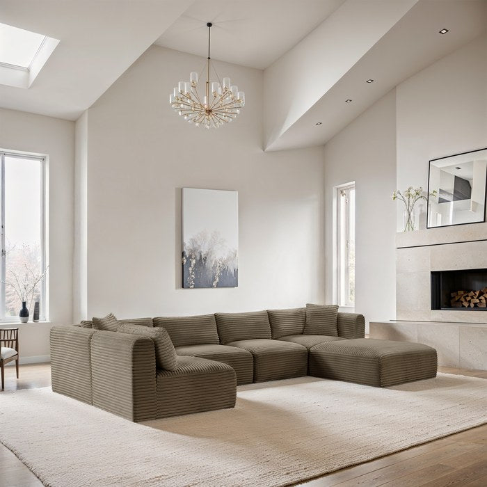 Meridian Furniture - Shaggy 140" Taupe Corduroy Performance Fabric Upholstered 6 pc. Sectional - 641Taupe-Sec6D - GreatFurnitureDeal