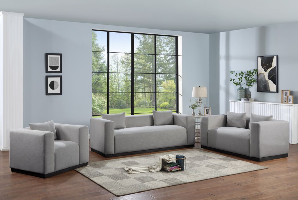 Meridian Furniture - Alfie 90.5" Grey Linen Textured Fabric Upholstered Sofa - 642Grey-S - GreatFurnitureDeal