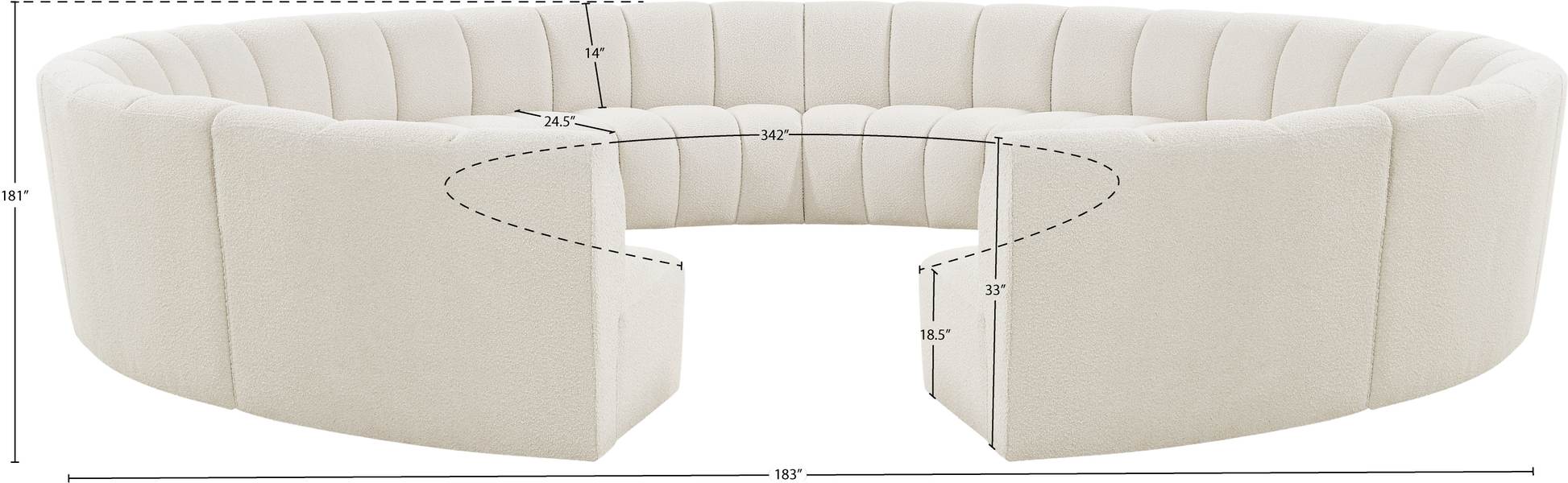 Meridian Furniture - Infinity 178" Cream Boucle Fabric Upholstered 12pc. Sectional - 643Cream-12PC - GreatFurnitureDeal