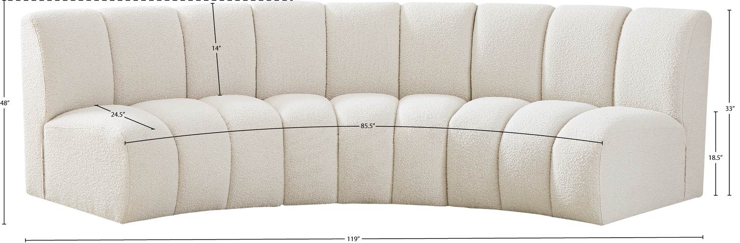 Meridian Furniture - Infinity 119" Cream Boucle Fabric Upholstered 3pc. Sectional - 643Cream-3PC - GreatFurnitureDeal