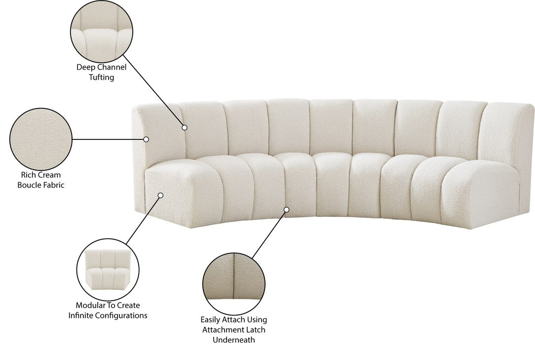 Meridian Furniture - Infinity 119" Cream Boucle Fabric Upholstered 3pc. Sectional - 643Cream-3PC - GreatFurnitureDeal