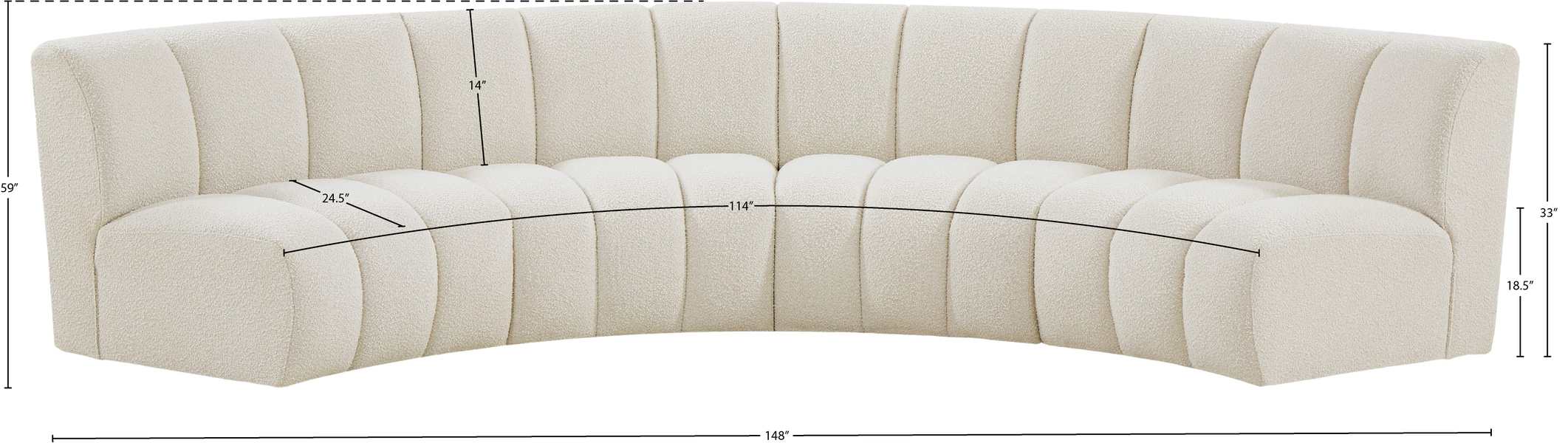 Meridian Furniture - Infinity 148" Cream Boucle Fabric Upholstered 4pc. Sectional - 643Cream-4PC - GreatFurnitureDeal