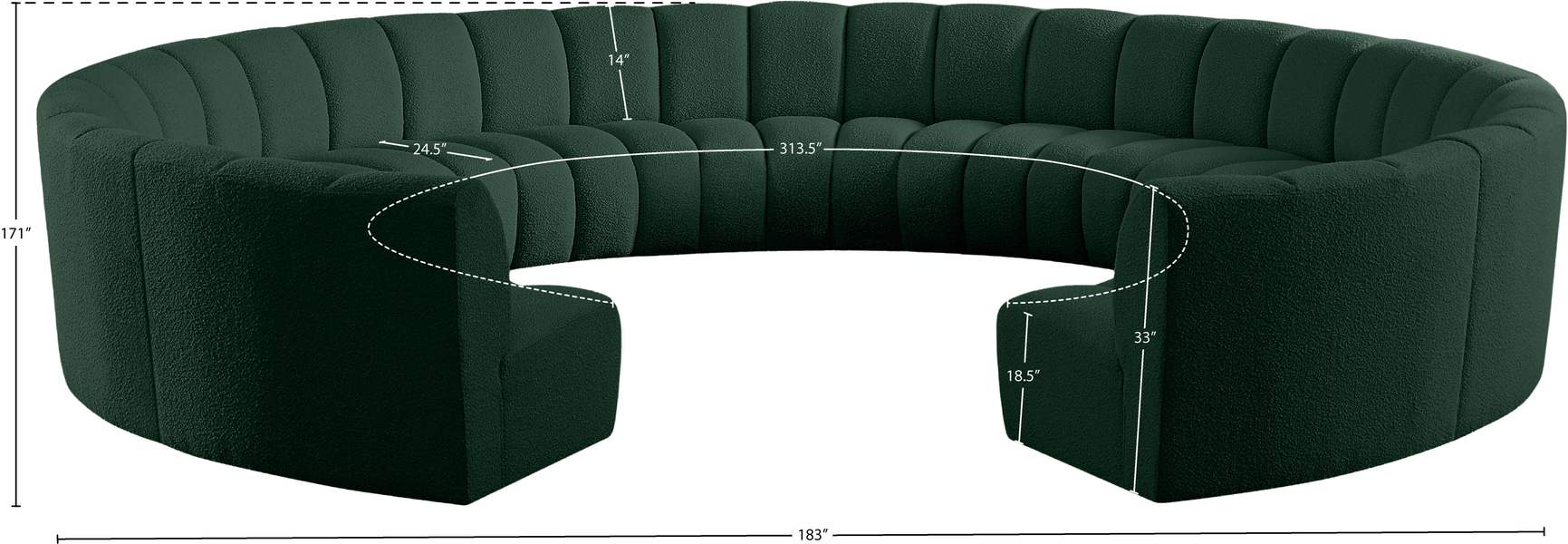 Meridian Furniture - Infinity 178" Green Boucle Fabric Upholstered 11pc. Sectional - 643Green-11PC - GreatFurnitureDeal