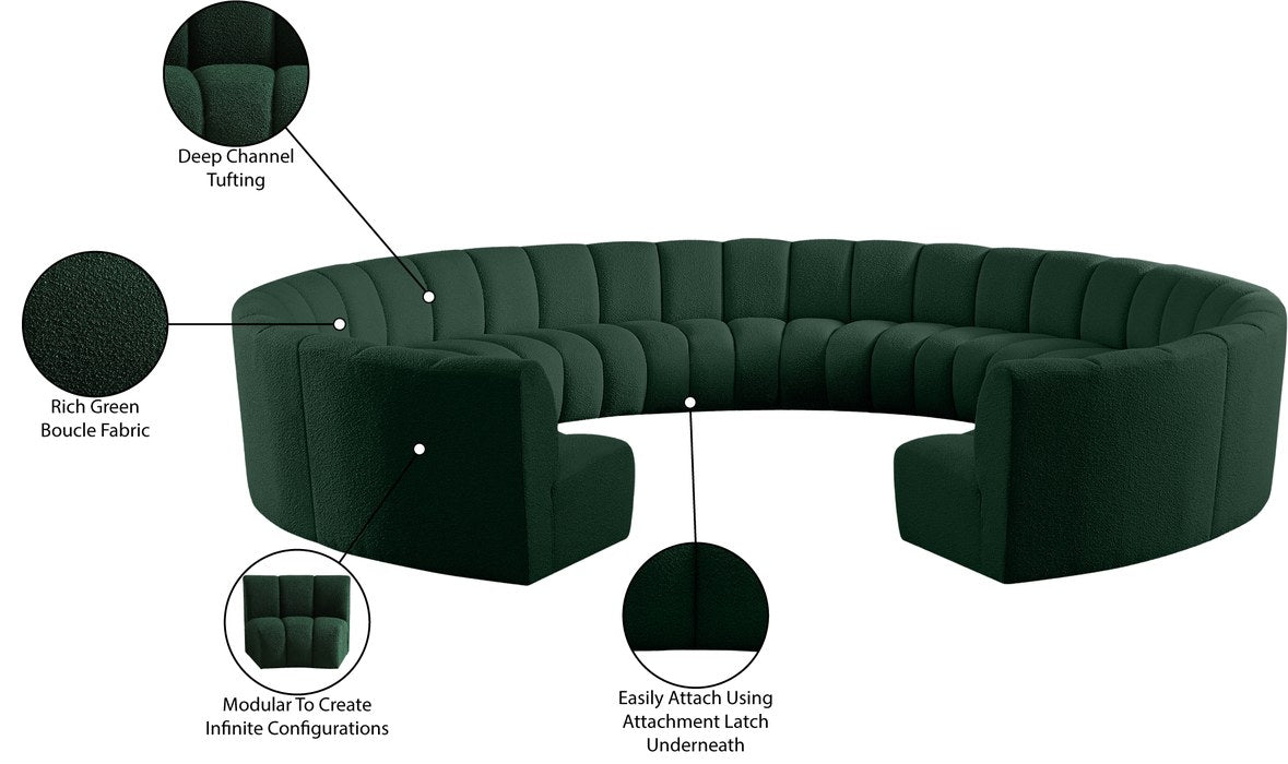 Meridian Furniture - Infinity 178" Green Boucle Fabric Upholstered 11pc. Sectional - 643Green-11PC - GreatFurnitureDeal