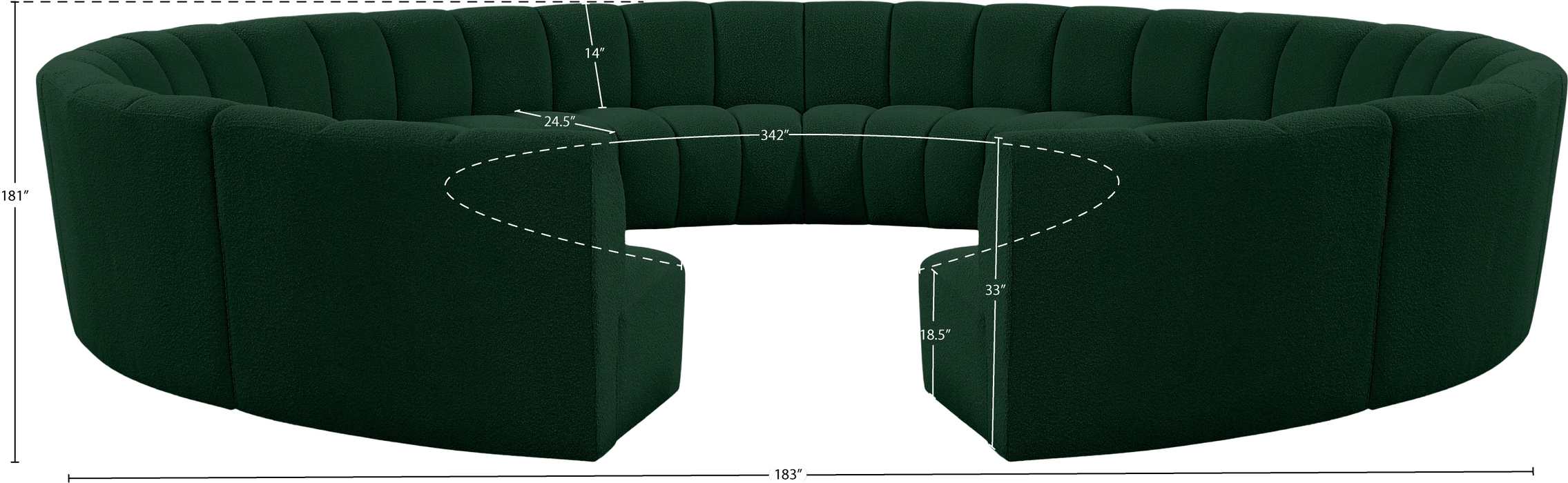 Meridian Furniture - Infinity 178" Green Boucle Fabric Upholstered 12pc. Sectional - 643Green-12PC - GreatFurnitureDeal