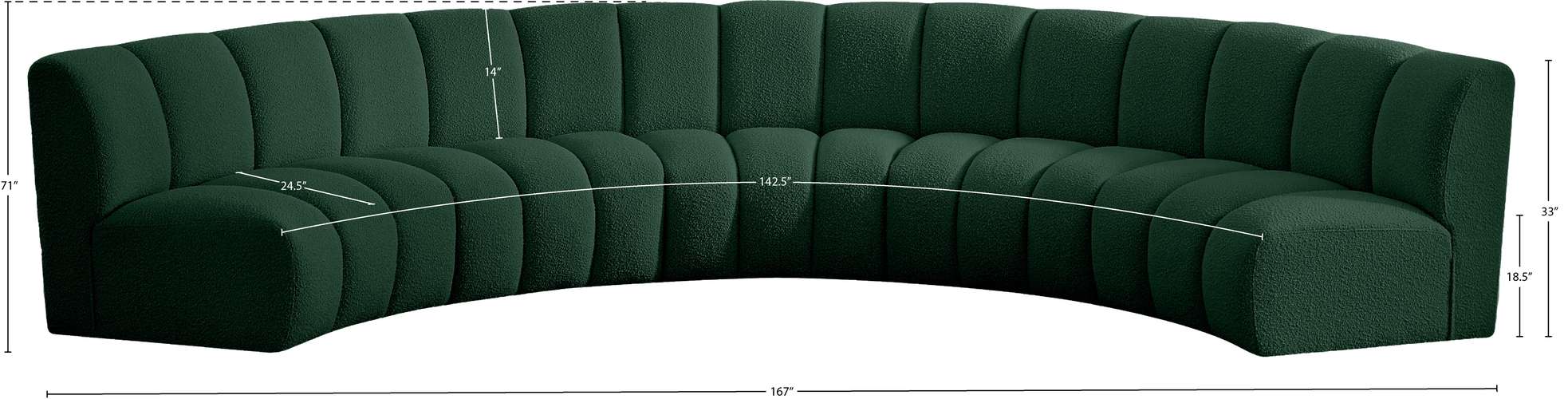 Meridian Furniture - Infinity 167" Green Boucle Fabric Upholstered 5pc. Sectional - 643Green-5PC - GreatFurnitureDeal