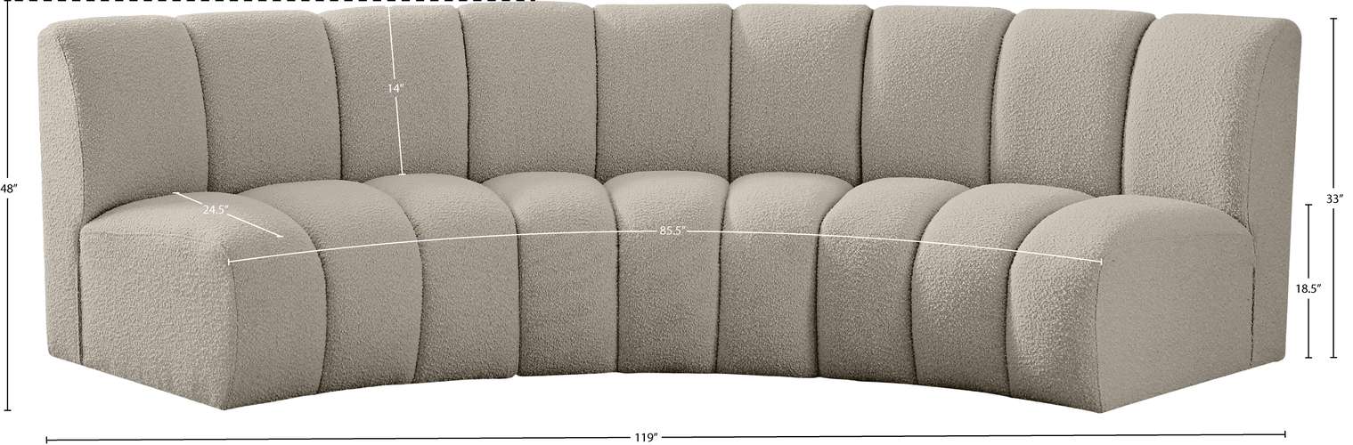 Meridian Furniture - Infinity 119" Brown Boucle Fabric Upholstered 3pc. Sectional - 643Taupe-3PC - GreatFurnitureDeal
