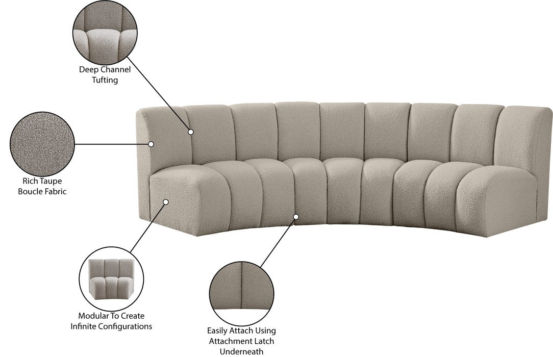 Meridian Furniture - Infinity 119" Brown Boucle Fabric Upholstered 3pc. Sectional - 643Taupe-3PC - GreatFurnitureDeal