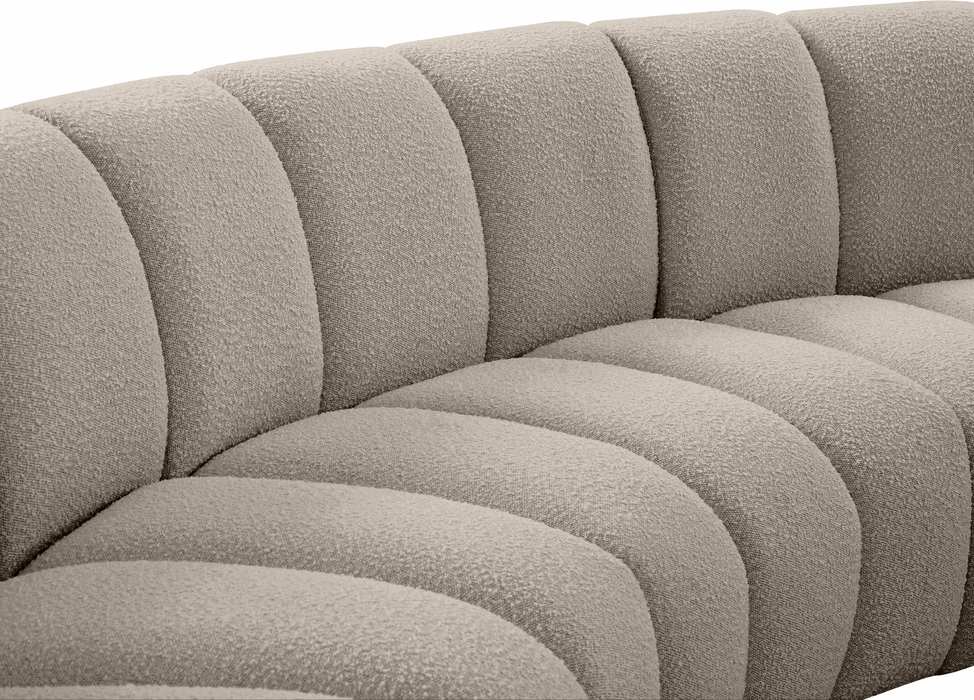 Meridian Furniture - Infinity 119" Brown Boucle Fabric Upholstered 3pc. Sectional - 643Taupe-3PC - GreatFurnitureDeal