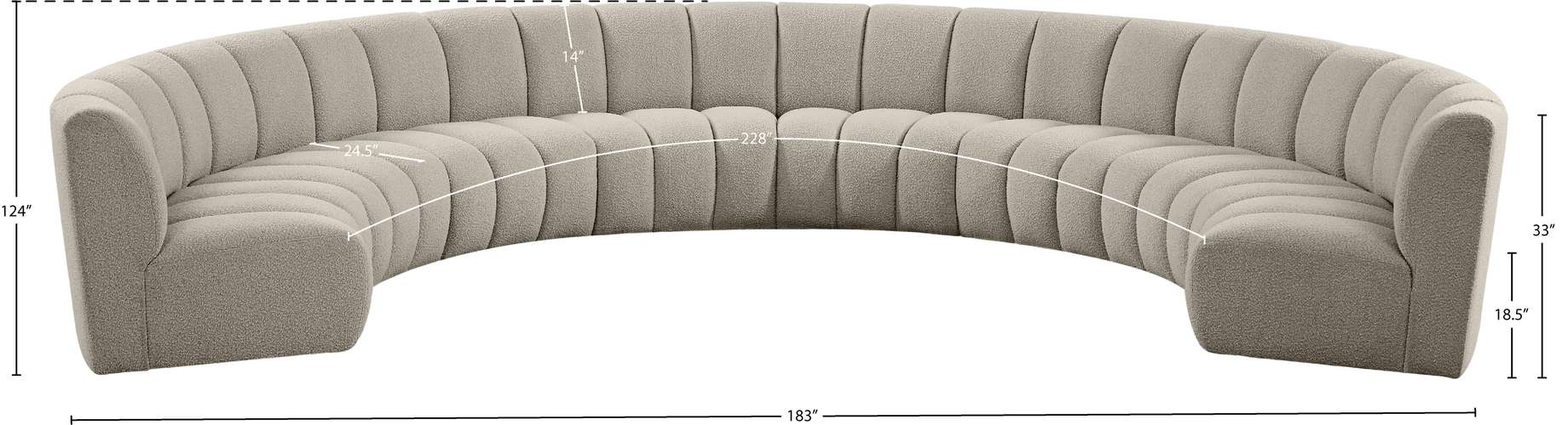 Meridian Furniture - Infinity 178" Brown Boucle Fabric Upholstered 8pc. Sectional - 643Taupe-8PC - GreatFurnitureDeal