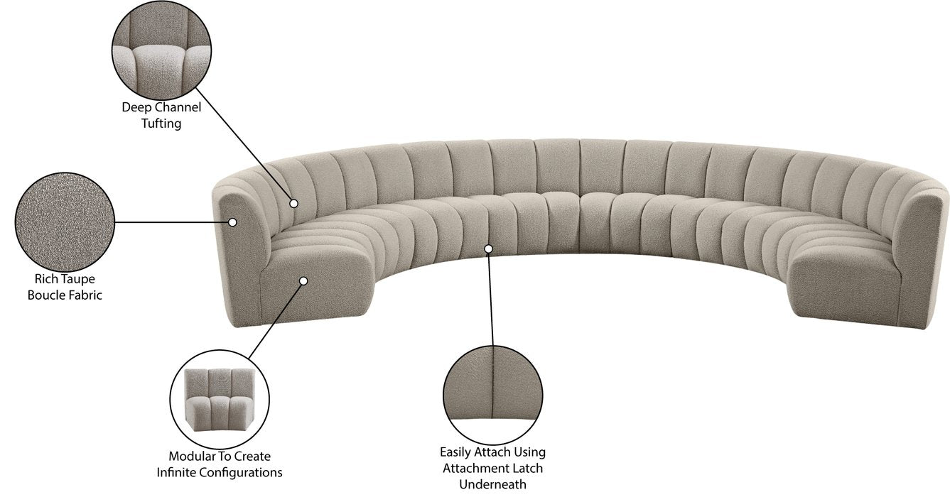 Meridian Furniture - Infinity 178" Brown Boucle Fabric Upholstered 8pc. Sectional - 643Taupe-8PC - GreatFurnitureDeal