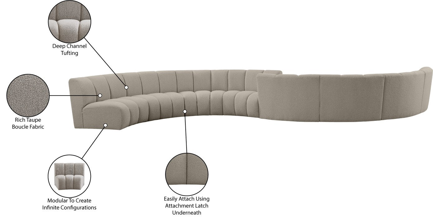 Meridian Furniture - Infinity 268" Brown Boucle Fabric Upholstered 8pc. Sectional - 643Taupe-S8PC - GreatFurnitureDeal