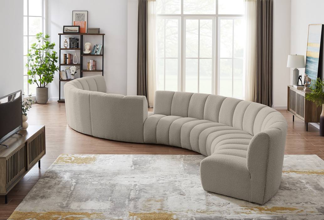 Meridian Furniture - Infinity 268" Brown Boucle Fabric Upholstered 8pc. Sectional - 643Taupe-S8PC - GreatFurnitureDeal