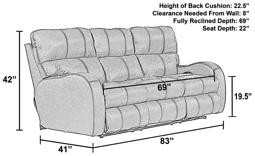 Catnapper - Angelo Power Headrest Power Lay Flat Reclining Sofa in Black - 64461-BLACK - GreatFurnitureDeal