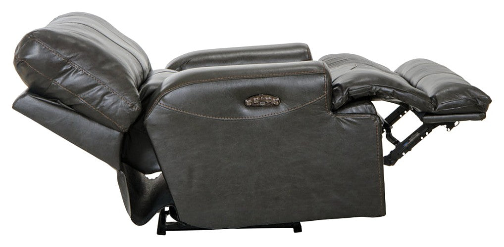 Catnapper - Wembley Power Headrest Power Lumbar Power Reclining Leather Console Loveseat in Steel - 764589-STEEL-MTO - GreatFurnitureDeal