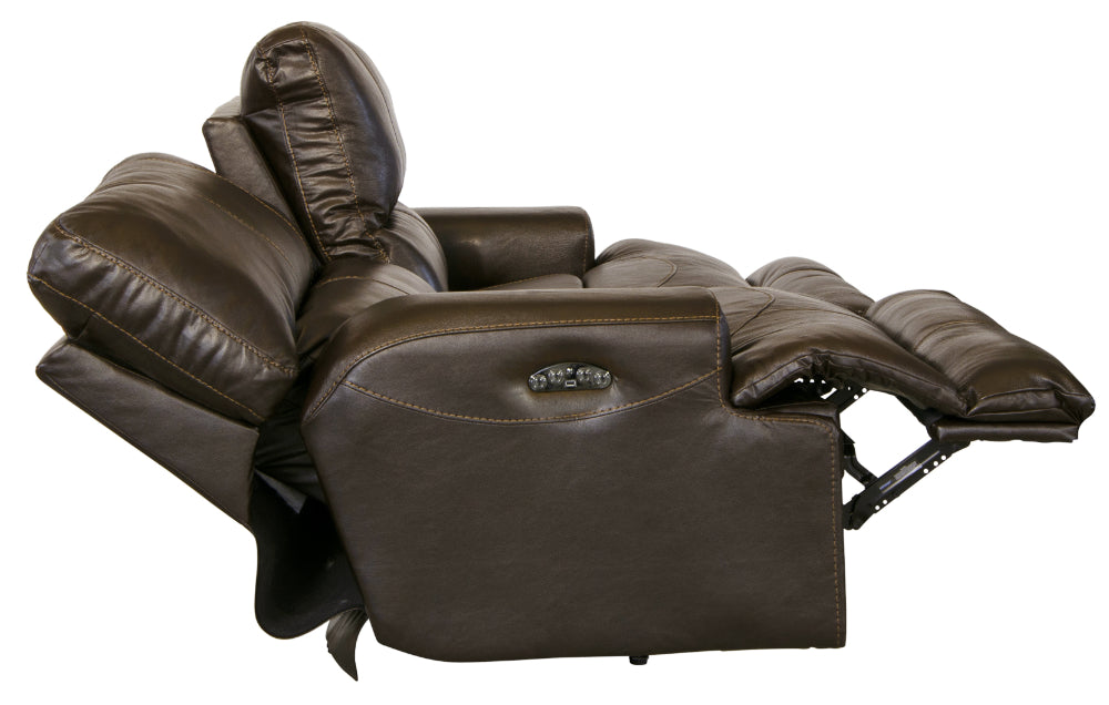 Catnapper - Wembley Power Headrest Power Lumbar Power Reclining Leather Sofa in Steel - 764581-STEEL-MTO - GreatFurnitureDeal